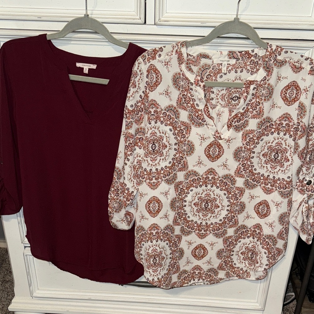 Women's Burgundy and Patterned Blouse Set